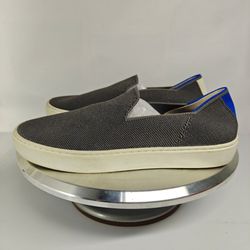 Size 7.5 Women's Rothy's The Original Slip-On Sneakers in gray /  blue heel stripe