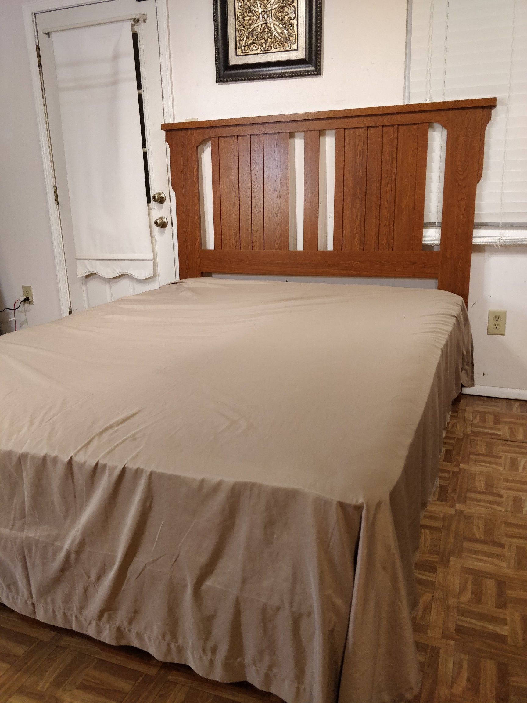 Nice queen bed frame with mattress and box spring in very good condition, pet free smoke free.