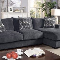 Brand New Grey Super Plush Chenille Sectional Sofa (Pillows Included)
