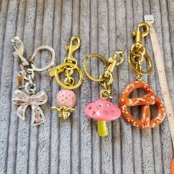 4 New Bag Charms Or Key Chains Mouse Bow Mushroom Pretzel