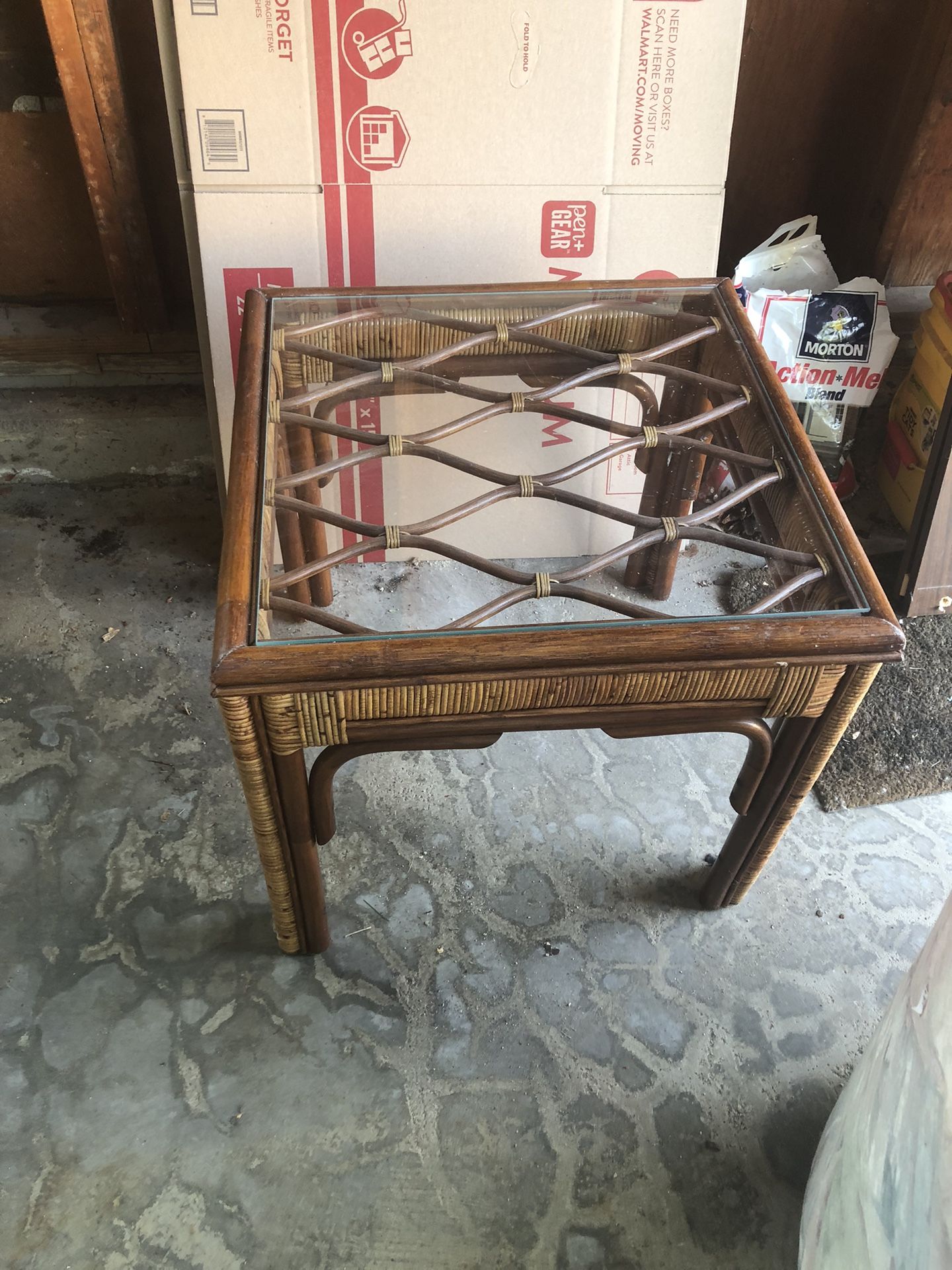 Glass Top Rattan End Table