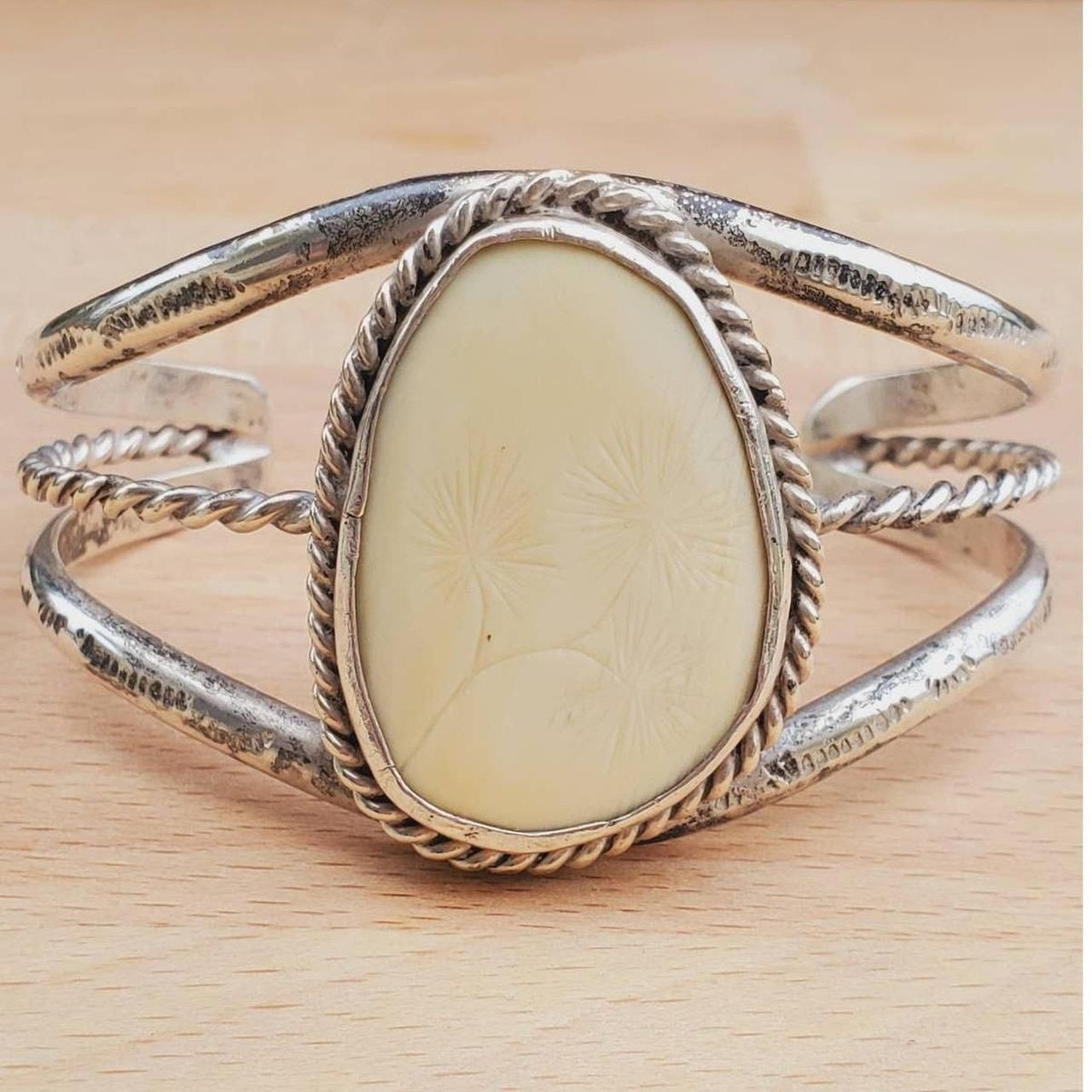 Navajo White Bone Sterling Silver Twisted Rope Cuff Bracelet M (47)31