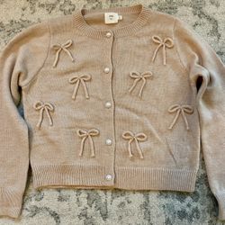 Anthropologie Luna Ivy Bow Sweater Pearl Button Cardigan Blush Size XS