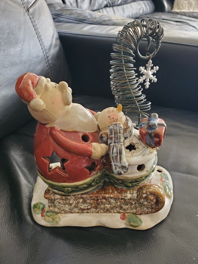 Glazed Clay Santa Christmas Candle Holder