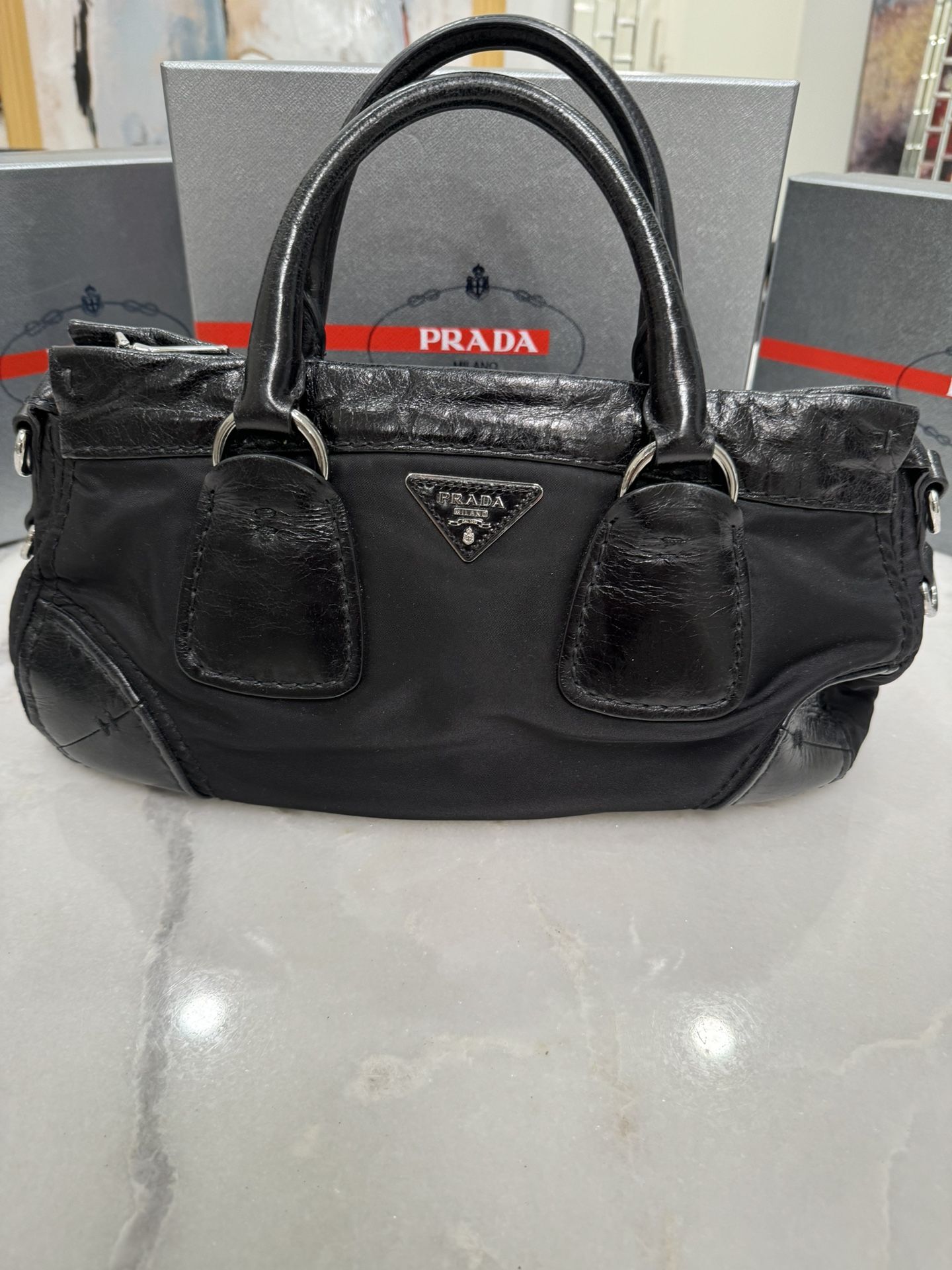 Prada Handbag Shoulder Bag  Black Nylon Leather  - Excellent Condition- $575