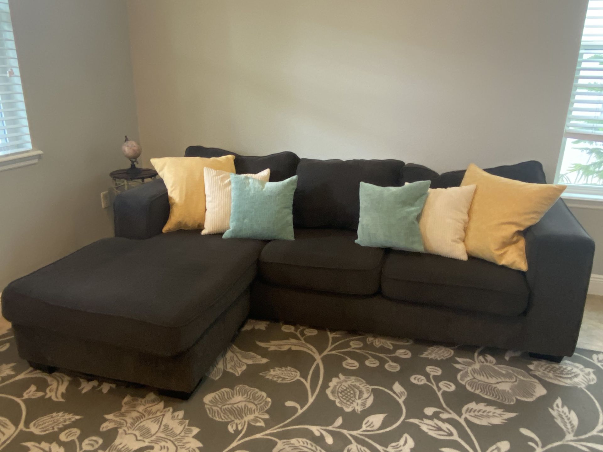 3 seat charcoal grey sectional couch