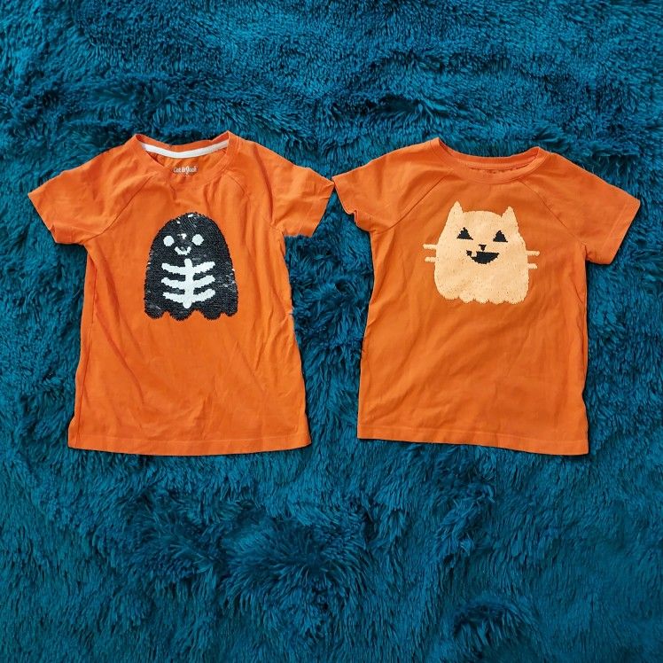 CAT & JACK Little Girls' Orange Flip Sequin Halloween Shirts S(6/6x)