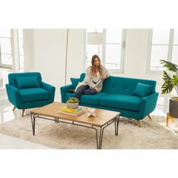 Abbyson Bradley 3-Piece Teal Fabric Sofa Set – Sofa & 2 Accent Chairs