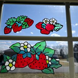 Sun-Kissed Strawberry Window Clings – Handmade Set of 3
