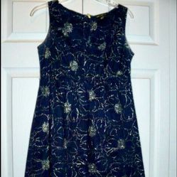 Essentials By ABS Navy Blue Gold Embroidered A-line Dress