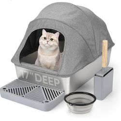 New In Box!  Pwezon Enclosed XL Stainless Steel Litter Box (24”x16”x17”) W/Scoop And Bowl $40 (#826)