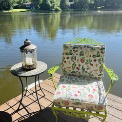 Vintage Iron Chair with Vintage (indoor/outdoor Fabric) Handmade Cushions