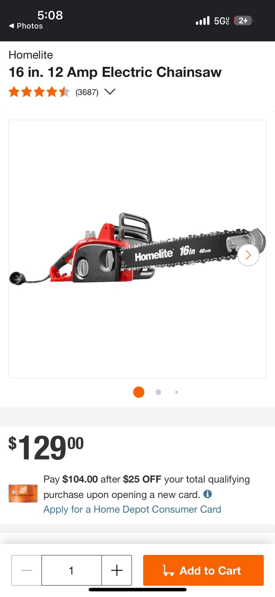16 in. 12 Amp Electric Chainsaw