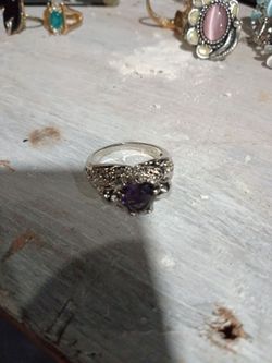 Silver-Tone Ring with Purple Stone