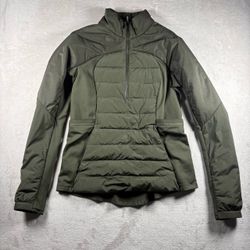 Lululemon Jacket Women’s 12 Green 1/4 Zip Down For It All Puffer RARE #3290