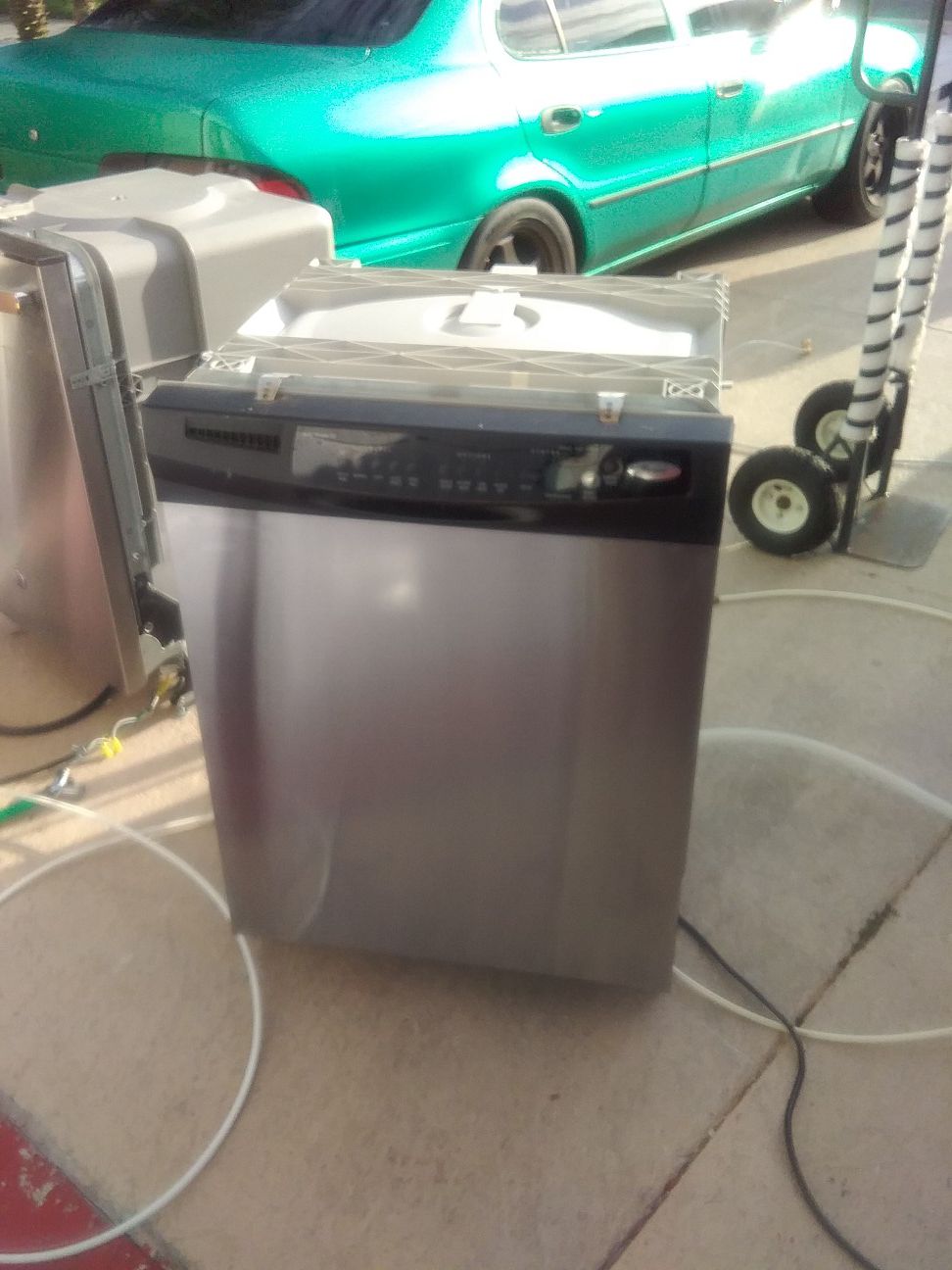 Stainless steel whirlpool dishwasher with plastic tub in good working condition