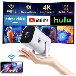 Mini Projector with Wifi and Bluetooth, Built-in Apps,Movie Projector Electric Focus Portable Projector, 1080P Video Projector for Bedroom, Supports S