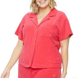 Juicy By Juicy Couture Plus Size Towel Terry Women's Short Sleeve Button-Down Shirt in Color Watermelon

🔥 Available in 2X & 3X

