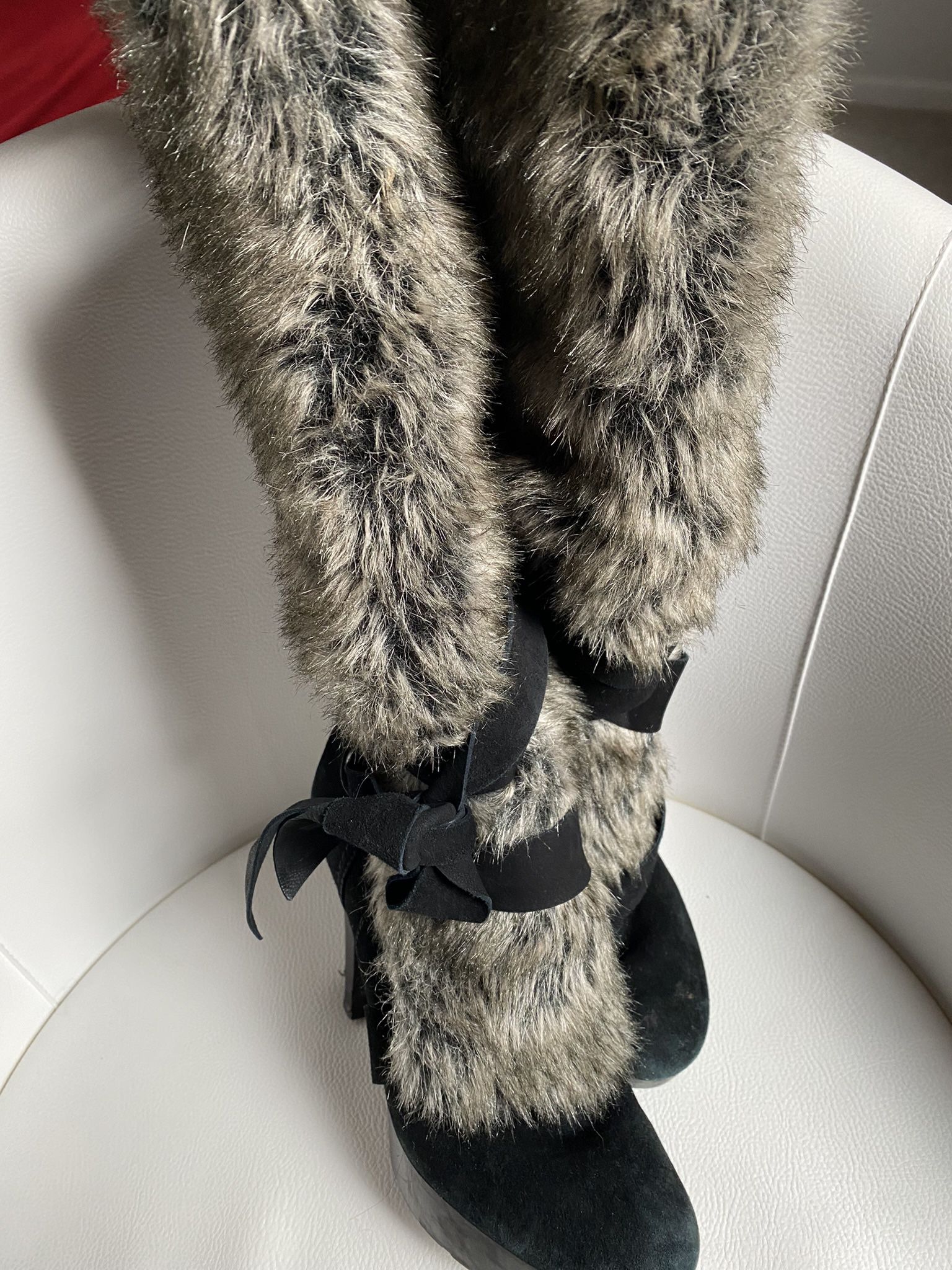 Fur Top High Heel Boots 7 1/2