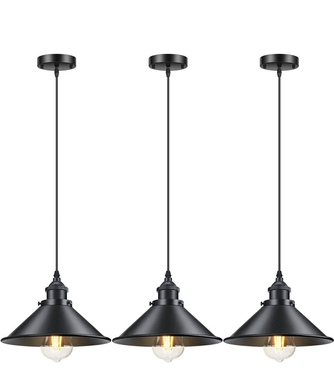 (New in Box) Licperron 3 pack Industrial Pendant Light E26 E27 Base, Vintage Black Hanging Light Fixtures, Retro Bar Adjustable Pendant Lighting Fixtu