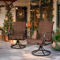 2148h  EROMMY Patio Swivel Chairs Set of 2, Heavy Duty Outdoor Dining Chair with 23.5'' High Back, Extra-Large Water-Fall Seat, Rattan Wicker Porch Ch