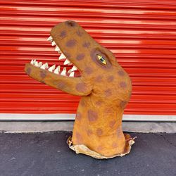 Dinosaur Head T-Rex Bust Paper Mache Wall Mount Art Sculpture Orange 32" Display Prop Party