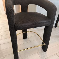 Boucle Bar Stools with Open Back Set of 3 Modern