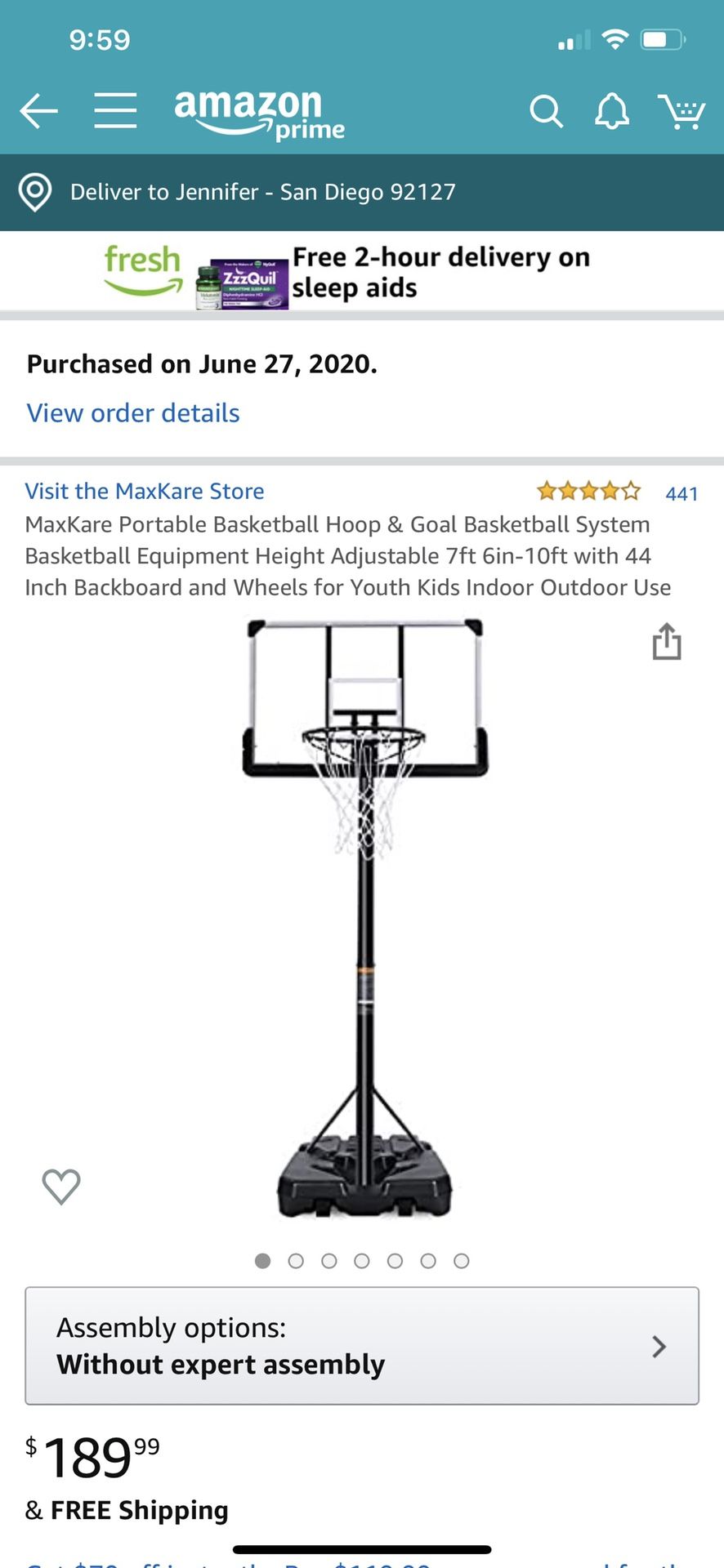 Adjustable portable basketball hoop- like new - $50 off