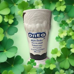 Oreo Milk Shake Ceramic Cup Glass with Embossed Recipe 7", VGUC vintage