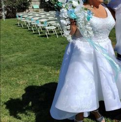 White Tea-Length Wedding Dress with Lace