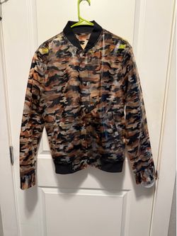 ZARA Clear CAMOUFLAGE jacket long sleeve snap button Mens Medium Water Resistant