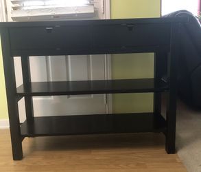 Black Console Table – 2 Drawers & Shelves – Heavy & Sturdy – $75