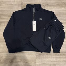 Navy Blue Alo Women/Men Quarter Zip Set Medium 