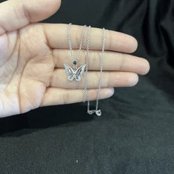 925 Sterling Silver Women Small CZ Small Butterfly & Rolo Chain