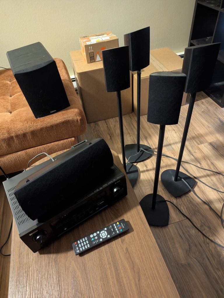 Denon AVR-730H 7.2 Receiver w Definitive Technology ProSeries Speakers w Stands w Subwoofer