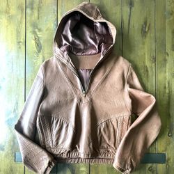 Vintage 1970s Cropped Hooded Brown Leather Jacket (Women’s)