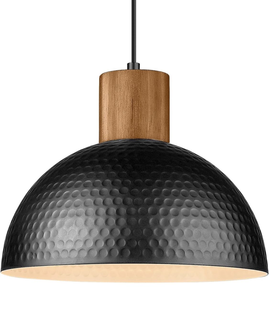 Industrial Pendant Light, Rubber Wood Dome Hanging Lamp