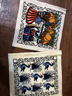 Vintage Peruvian Hand Woven Embroidery Uros Island Floating Village Pillowcases