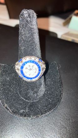 Sterling silver ring w blue detail