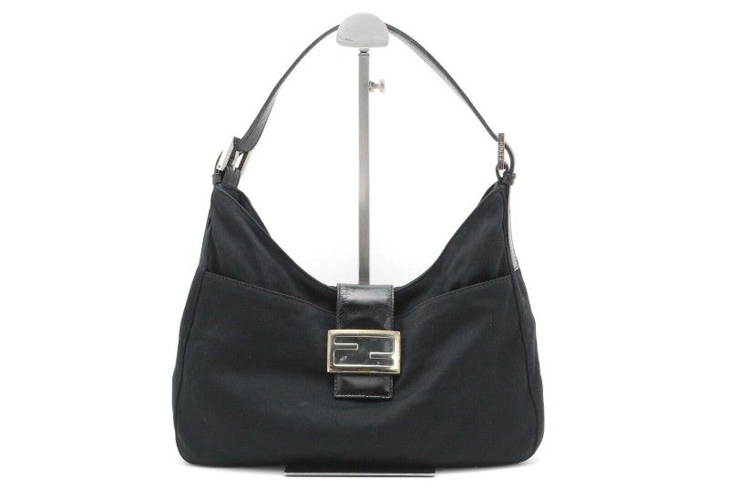 FENDI Mamma Baguette Shoulder Bag Nylon Black