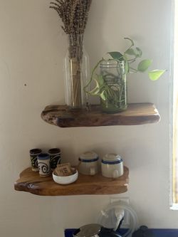 Set of 2 Solid Wood Live Edge Floating Shelves