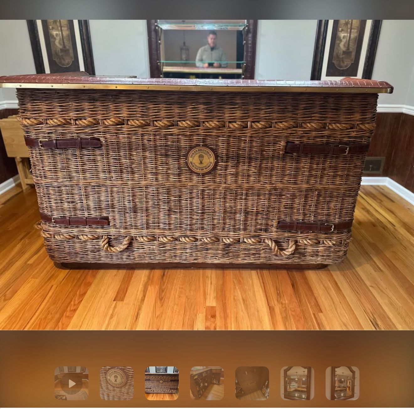 Rattan Gondola Bar + Matching Mirror Set by Bauer International