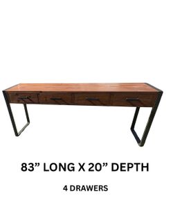 Long Entryway Desk Accent Table with 4 Drawers