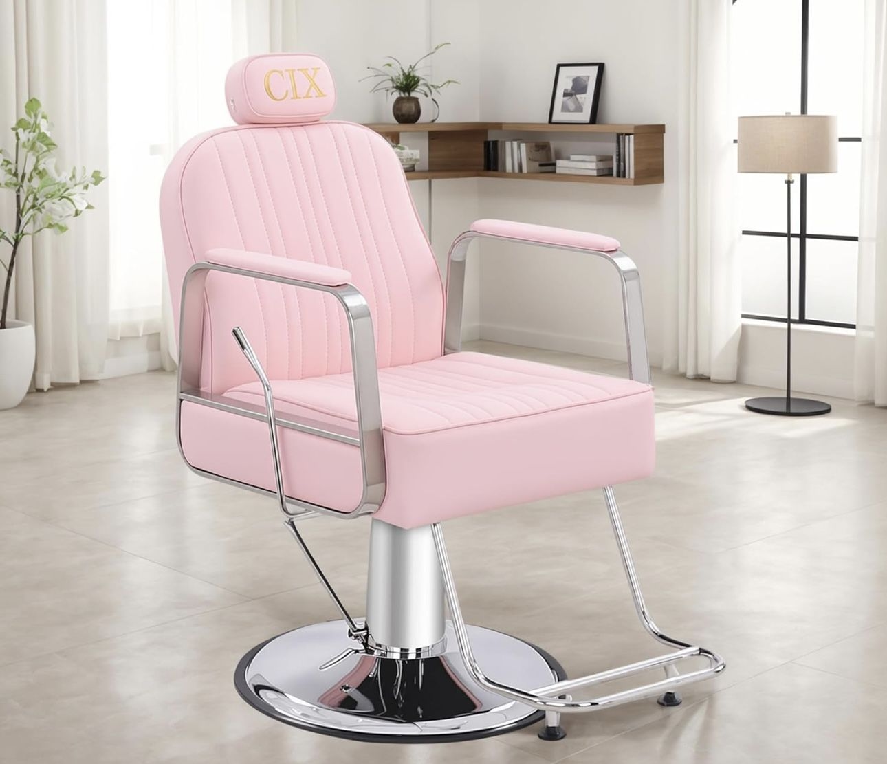 Professional Reclining Salon Chair With Adjustable Backrest, 360