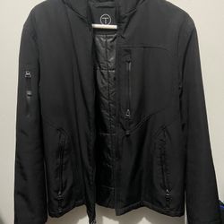 TUMI T Tech Jacket Small Men’s Black Soft Shell Hidden Hood Zip Up Travel Casual