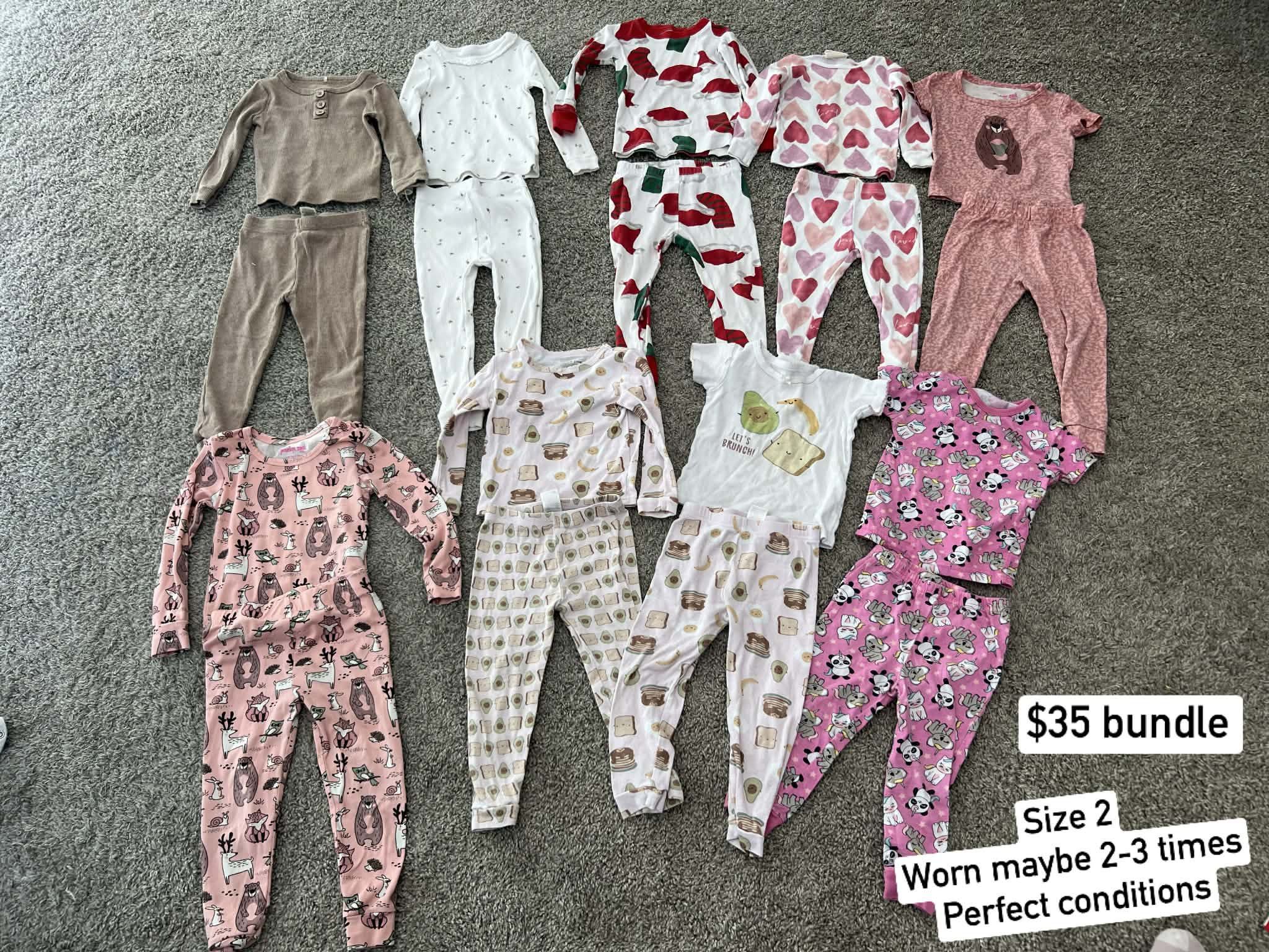 Baby Girl Pajamas Size 2T Bundle $35