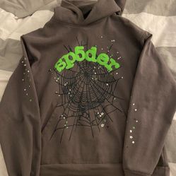 Grey And Green Sp5der Hoodie Large