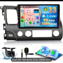 for Honda for Civic 2006-2011 Android 13 Car Stereo with Wireless Carplayer, 8 Core 6+128GB 10.1 Inch IPS Touchscreen Car Radio 59UI GPS Navigation Wi