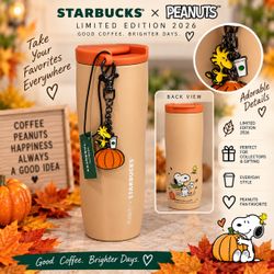 RARE Starbucks x Peanuts Snoopy Pumpkin Stainless Steel Tumbler 2026 🎃 NEW