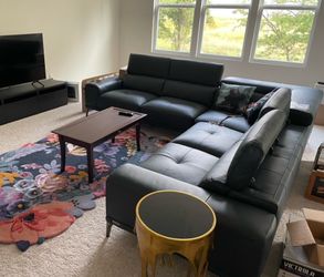 Blue leather 3 piece sectional